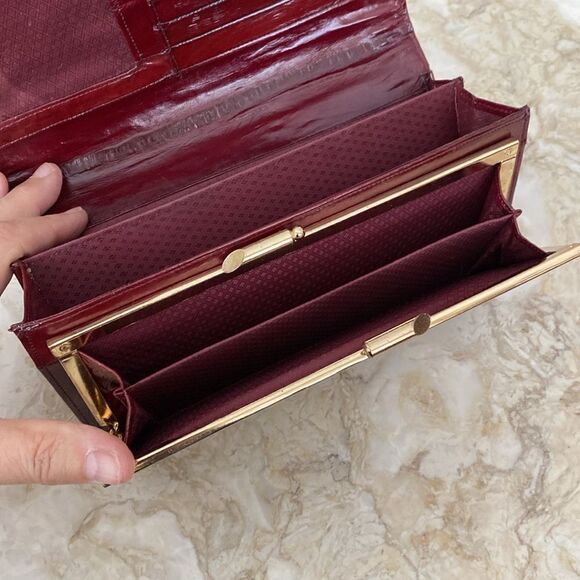 NEW! Vintage Eel Skin Large Wallet Burgundy Red - Picture 12 of 13